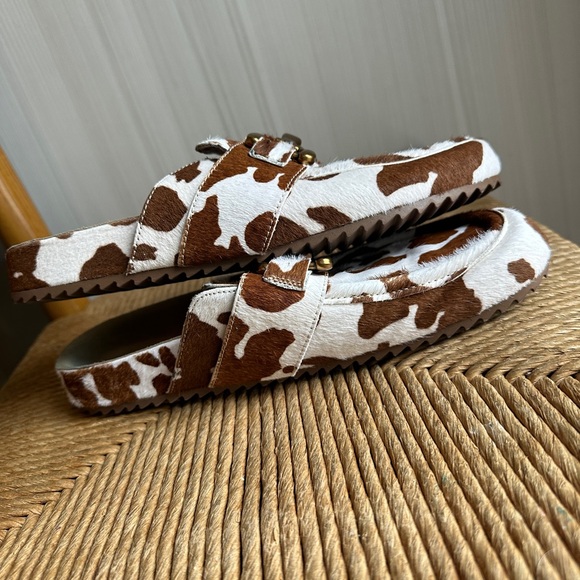 Bibi Lou cow Print Zagreb Brown and White slip on Loafers with Gold Buckle - Picture 5 of 7